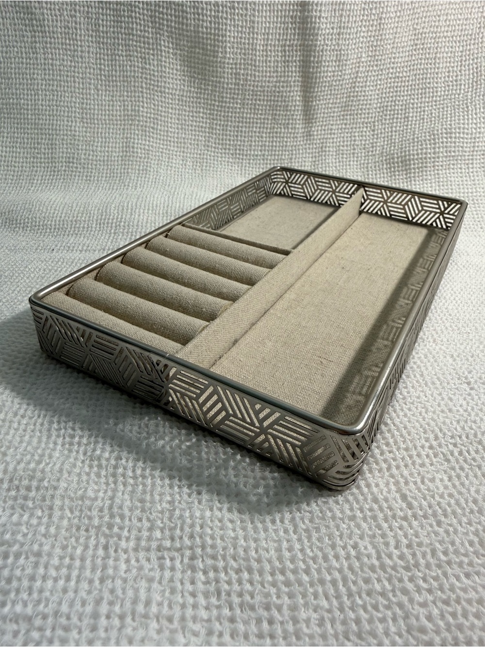 Umbra Loft Metal and Linen Jewelry Tray Organizer in Beige and Silver
